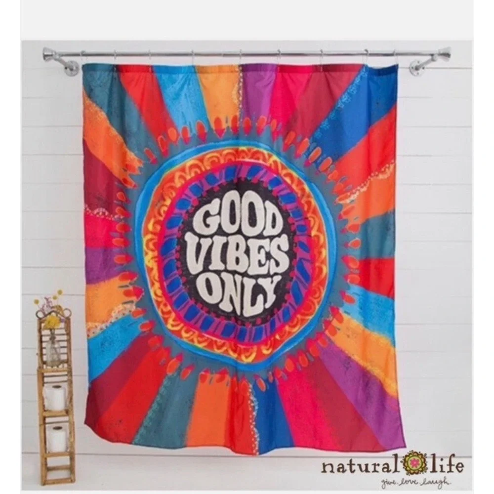 Natural Life Shower Curtain Tapestry Good Vibes Only 70x70 EUC